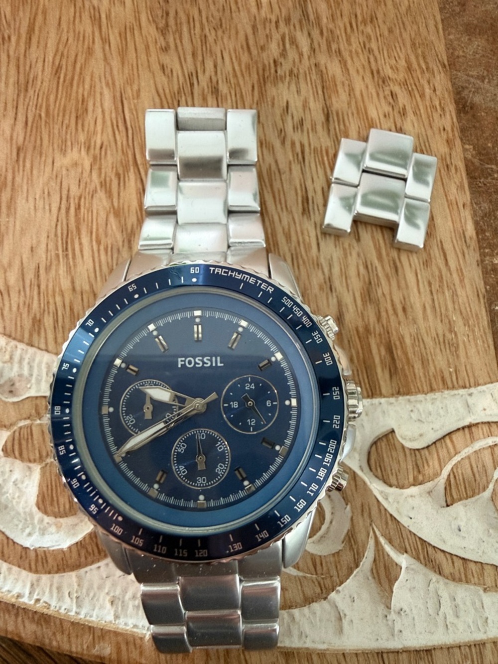 Fossil Men's Blue Dial Stainless Steel Chronograph Watch